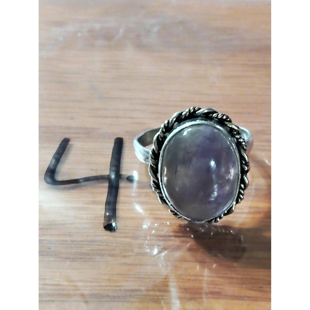925 Sterling Silver Purple Amethyst Oval Cabochon Rope Ring Size 9.5 Womens